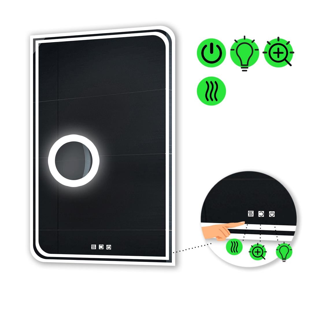 Зеркало с LED подсветкой Federica с тремя сенсорами/подогревом и линзой с подсветкой 90x60 см (Federica40)