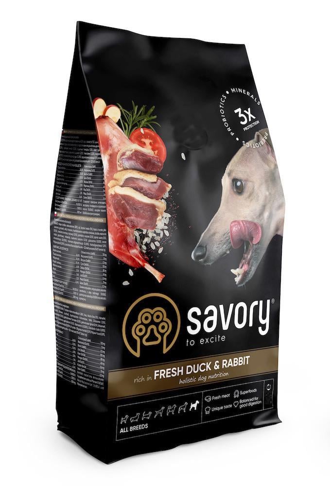 Корм для собак Savory All Breeds Rich in Fresh Duck and Rabbit для дорослих собак вагою до 10 кг 12 кг