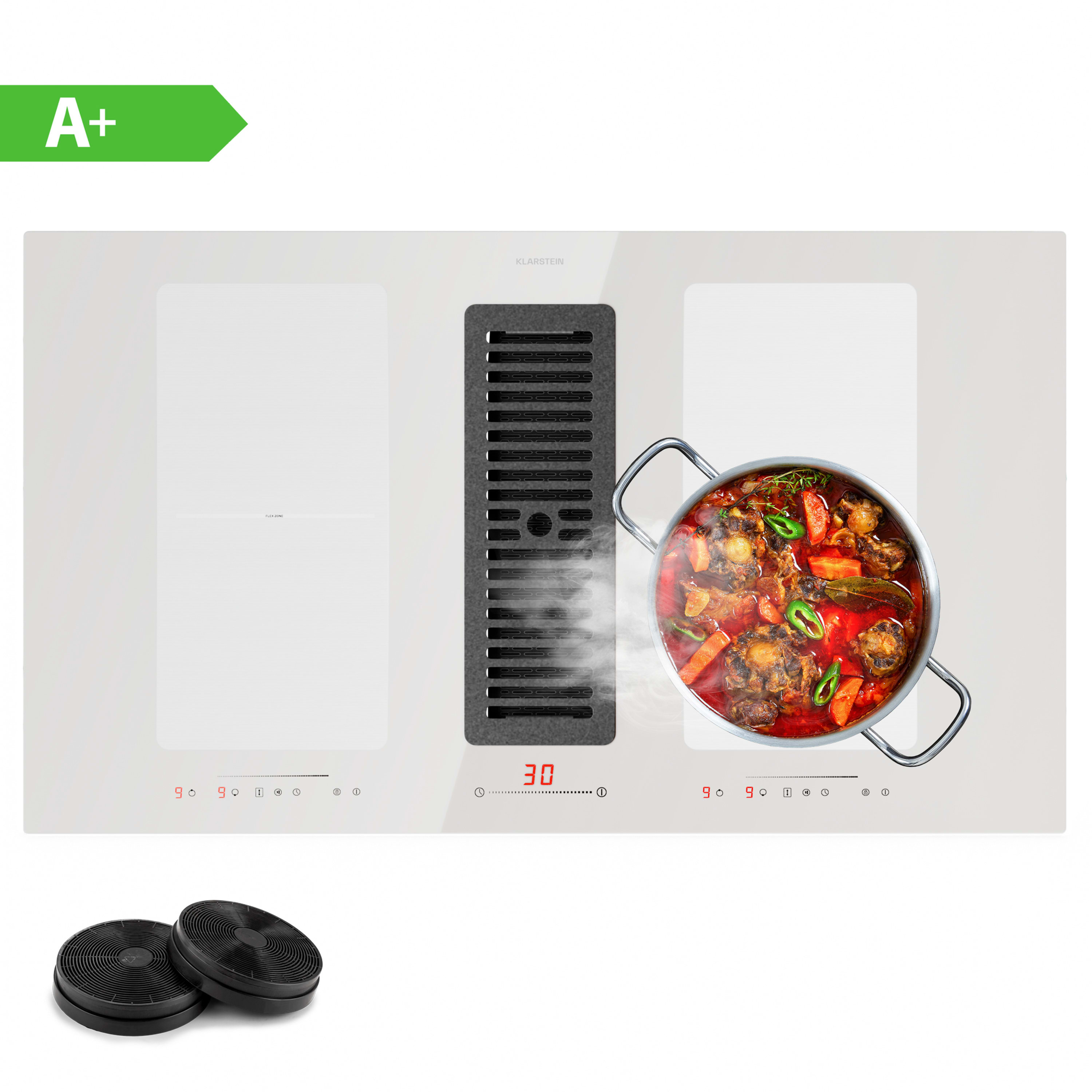 Варочная поверхность индукционная Klarstein Full House 90 Down Air System с встроеной вытяжкой 477 куб. м/ч 7120 Вт (10045398) - фото 9 Варочная поверхность индукционная Klarstein Full House 90 Down Air System с встроеной вытяжкой 477 куб. м/ч 7120 Вт (10045398) - фото 9