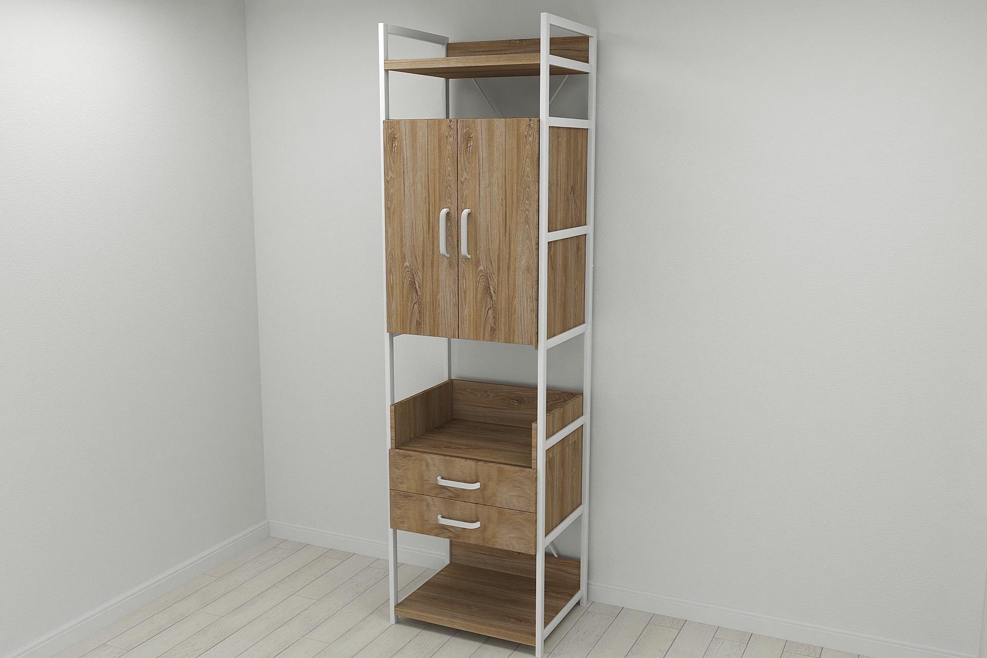 Шафа гардероб уні секція 5 серії Конект Ferrum-decor 220x60x50 см метал Білий/ДСП Дуб Таверна (SHG041)