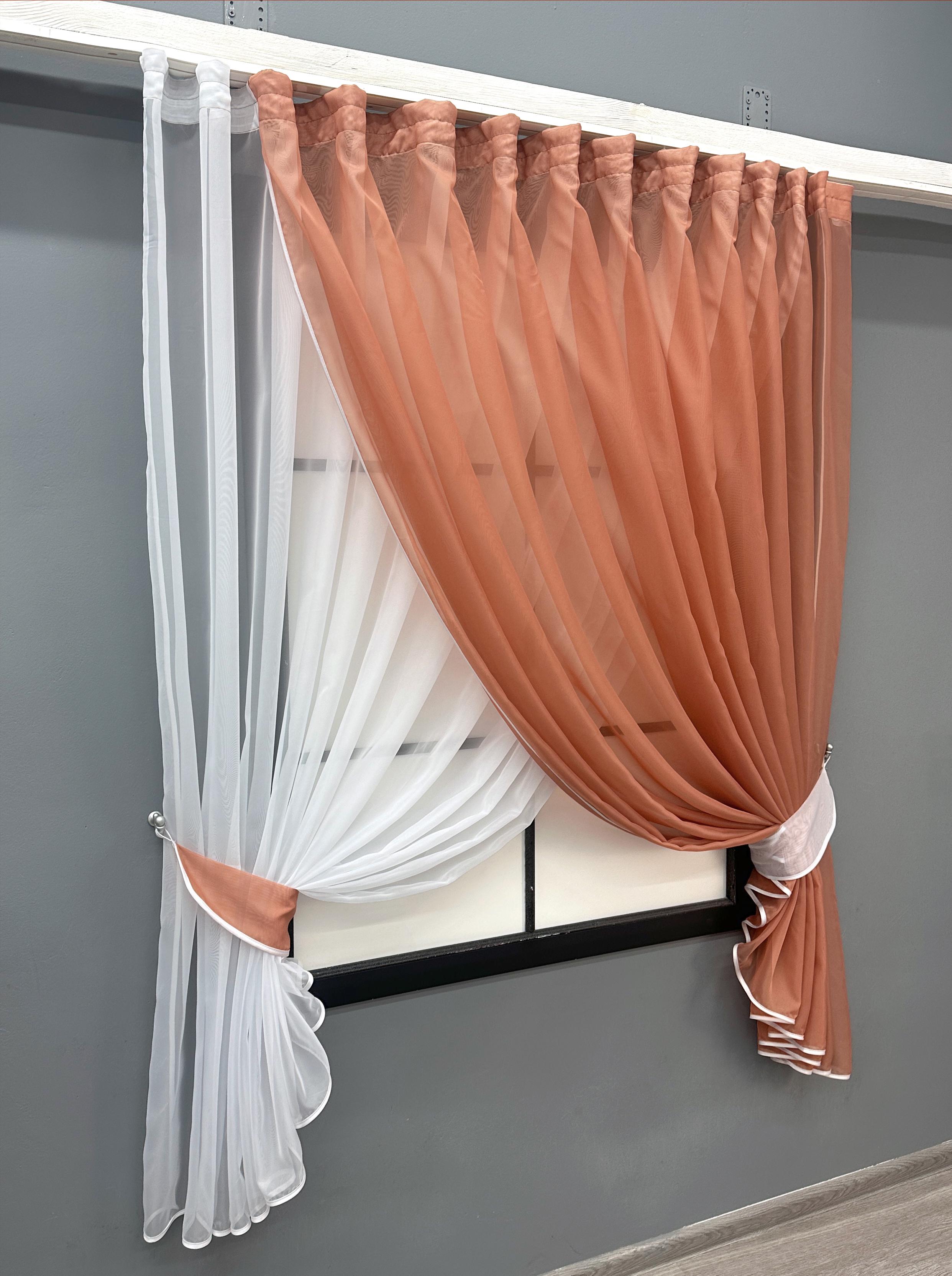 Шторки кухонные VR-Textil № 060к Дуэт с подвязками 330х170 см Пудровый/Белый (52-1189) - фото 2