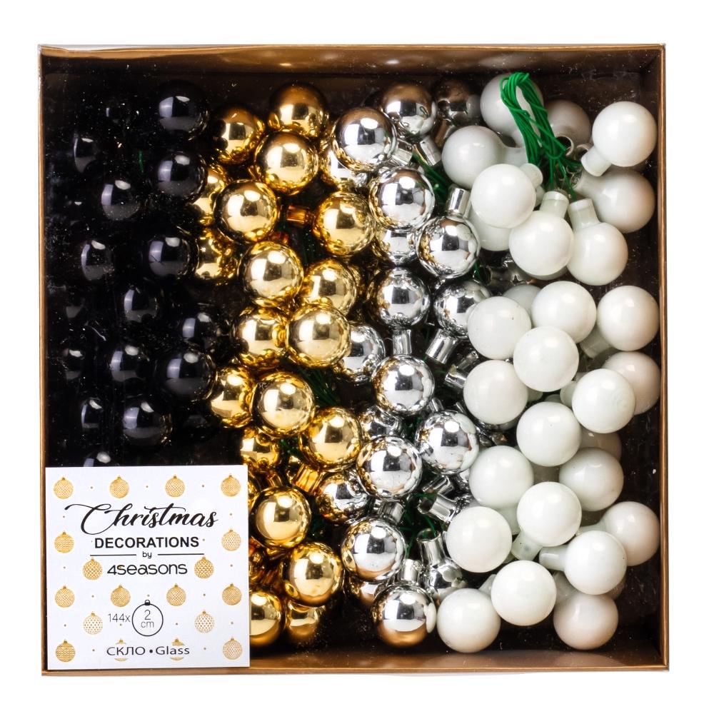 Набор елочных стеклянных шаров Elisey Зимние ягодки 2 см 144 шт. Черно-белый (NT-167-B-66)