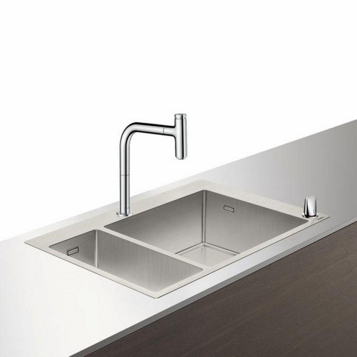 Мойка кухонная Hansgrohe C71-F655-09 Сombi на 2 чаши 755x500 мм/180х450 мм со смесителем 2Jet Sbox Chrome (43206000)