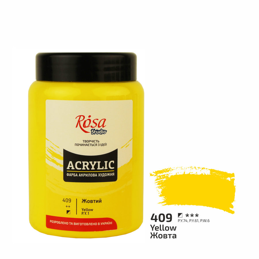 Акриловая краска ROSA Studio 322419409 6 шт. 400 мл Желтый/409 (4823098513599) - фото 1 Акриловая краска ROSA Studio 322419409 6 шт. 400 мл Желтый/409 (4823098513599) - фото 1