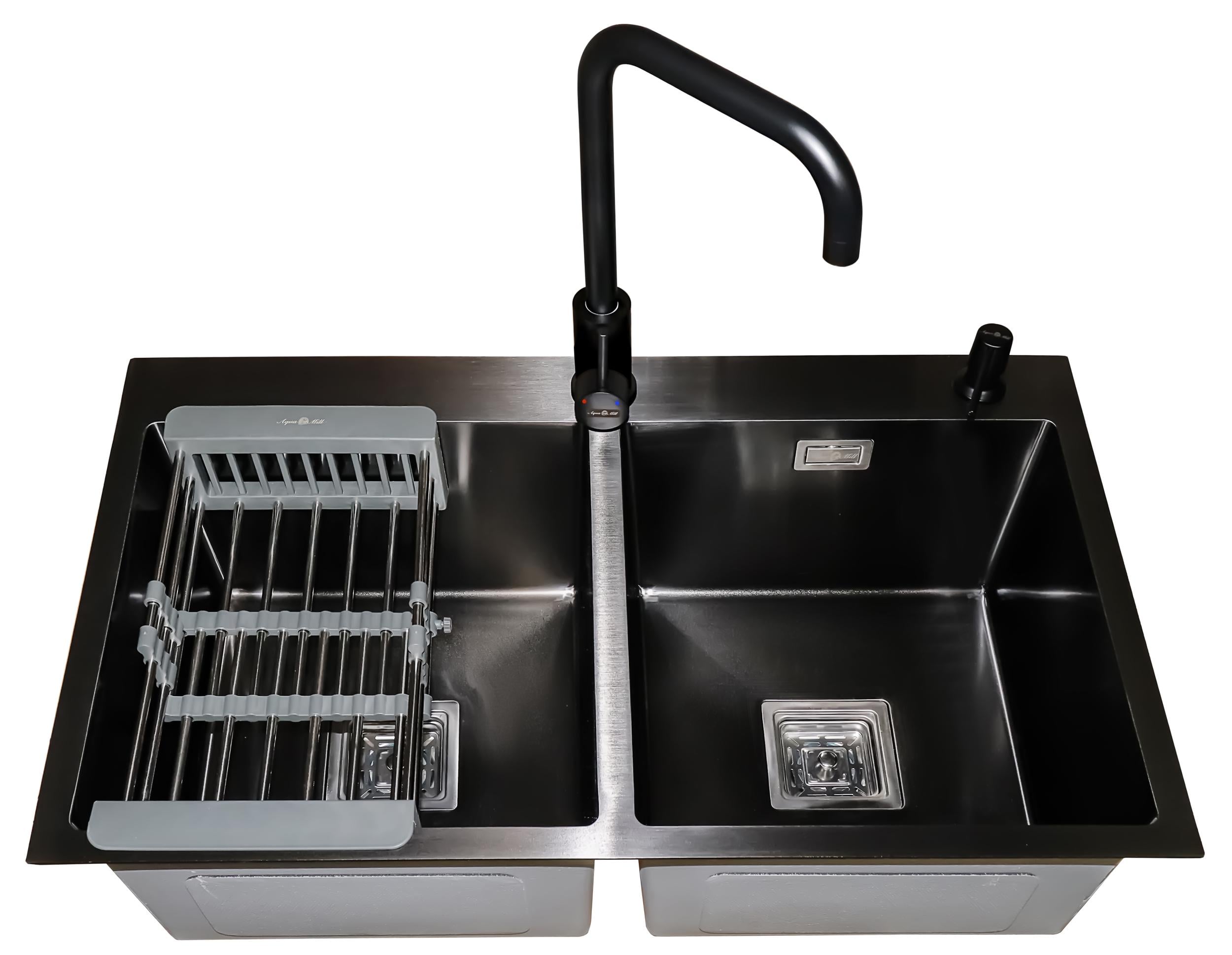 Мойка кухонная AQUAMILL 7848 из нержавеющей стали с PVD покрытием + дозатор/смеситель/решетка Черный (7848-b)