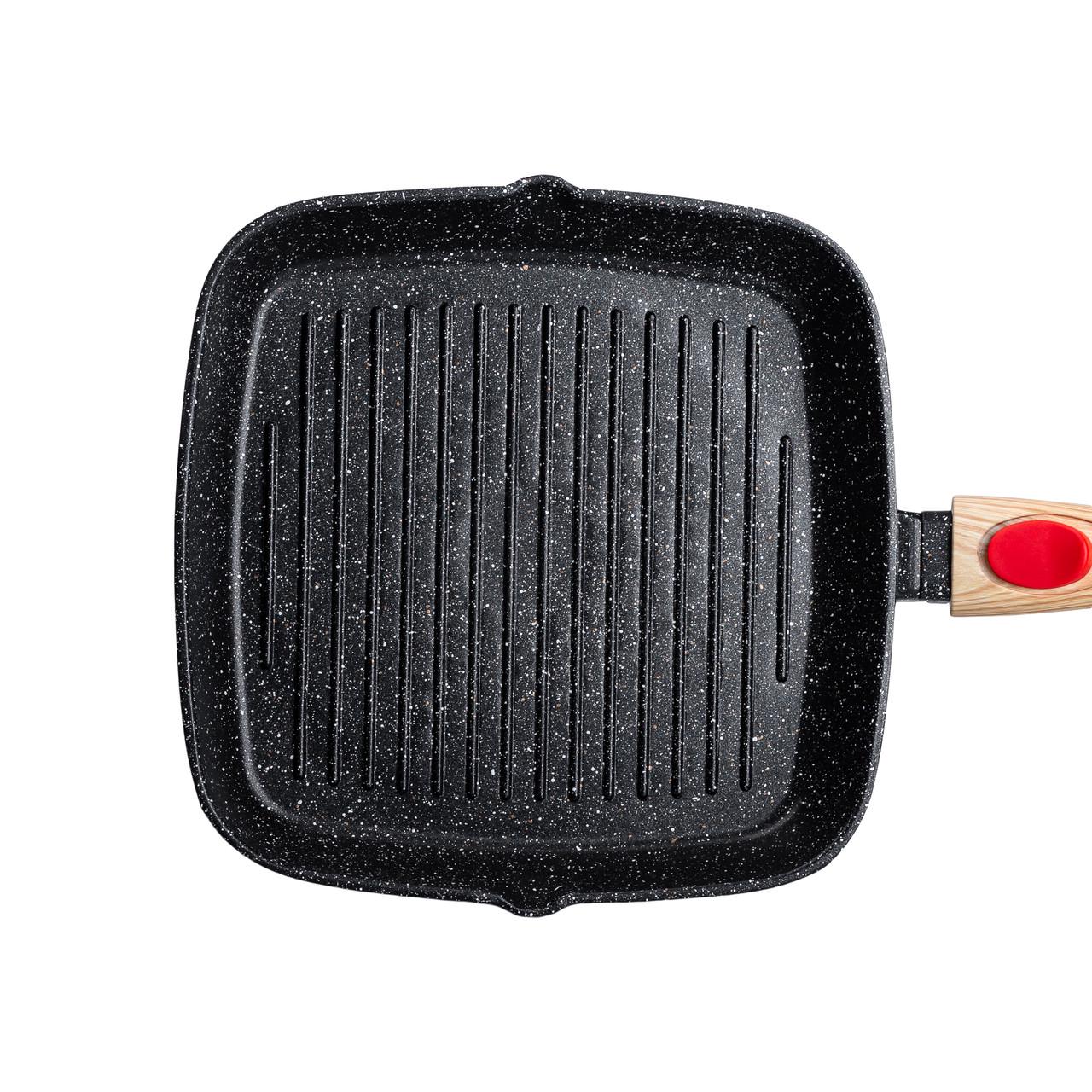 Сковорода-гриль алюмінієва MGC зі скляною кришкою та ручкою квадратна 24 см Чорний - фото 2 Сковорода-гриль алюмінієва MGC зі скляною кришкою та ручкою квадратна 24 см Чорний - фото 2