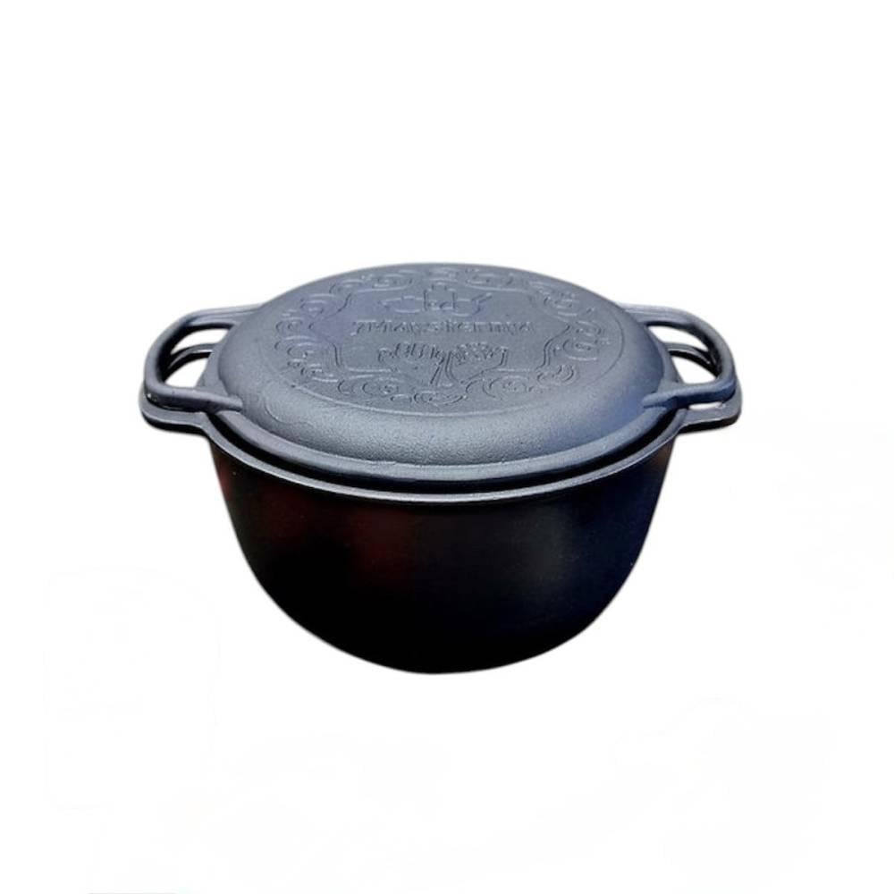 Котел из чугуна Наша Майстерня с плоским дном и крышкой-сковородкой для открытого огня 6 л (2606794305)