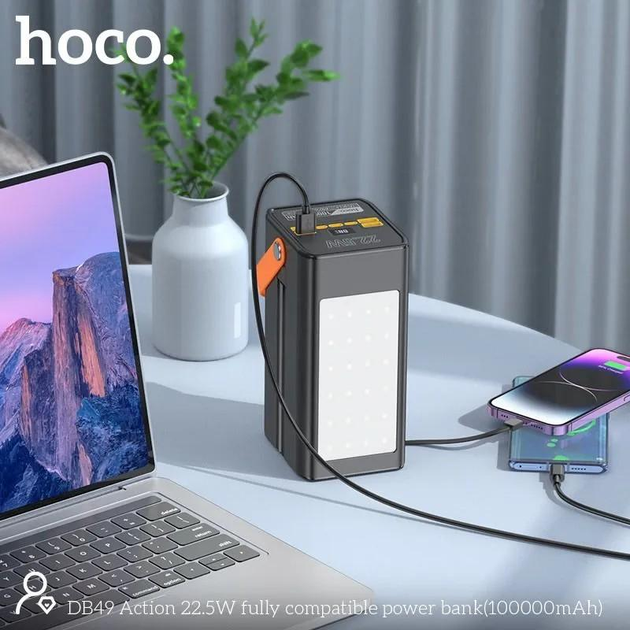 Повербанк Hoco DB49 4USB/Type-C/Lightning LED Light 22,5W 100000 mAh Черный - фото 6