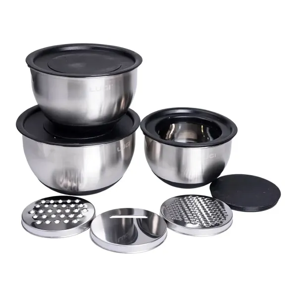 Набор мисок с крышками и съемными терками из нержавеющей стали 3 шт. Хром (147-107-LG-02/3PCS)