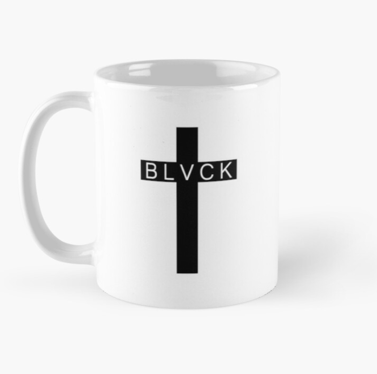 Чашка керамическая с принтом "Blvck" черный крест 330 мл Белый (ПН50Ч)