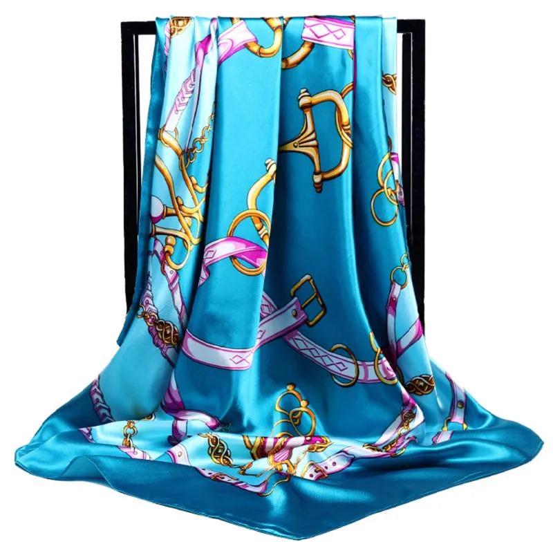 Платок шелковый Mosi Абстракция 90х90 см Голубой - фото 4