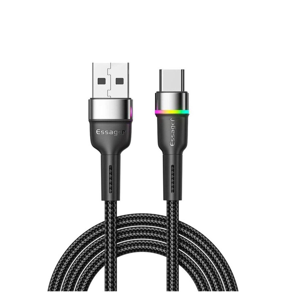 Кабель Essager Colorful LED USB Cable Fast Charging 3A USB-A to Type C 2 м Black (EXCT-XCDA01)