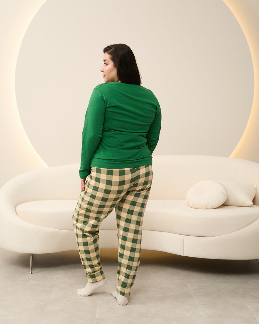 Пижама хлопковая Nicoletta 30080k со штанами в клетку 2XL Зеленый - фото 6