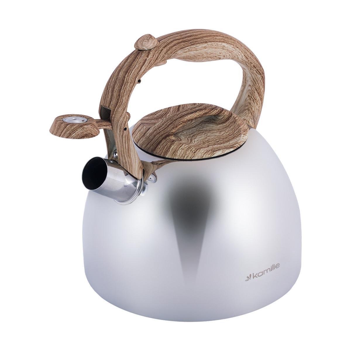 Чайник со свистком Kamille KM-1090 из нержавеющей стали и бакелитовой ручкой под дерево 2,7 л Стальной (150-84-1090) - фото 4 Чайник со свистком Kamille KM-1090 из нержавеющей стали и бакелитовой ручкой под дерево 2,7 л Стальной (150-84-1090) - фото 4