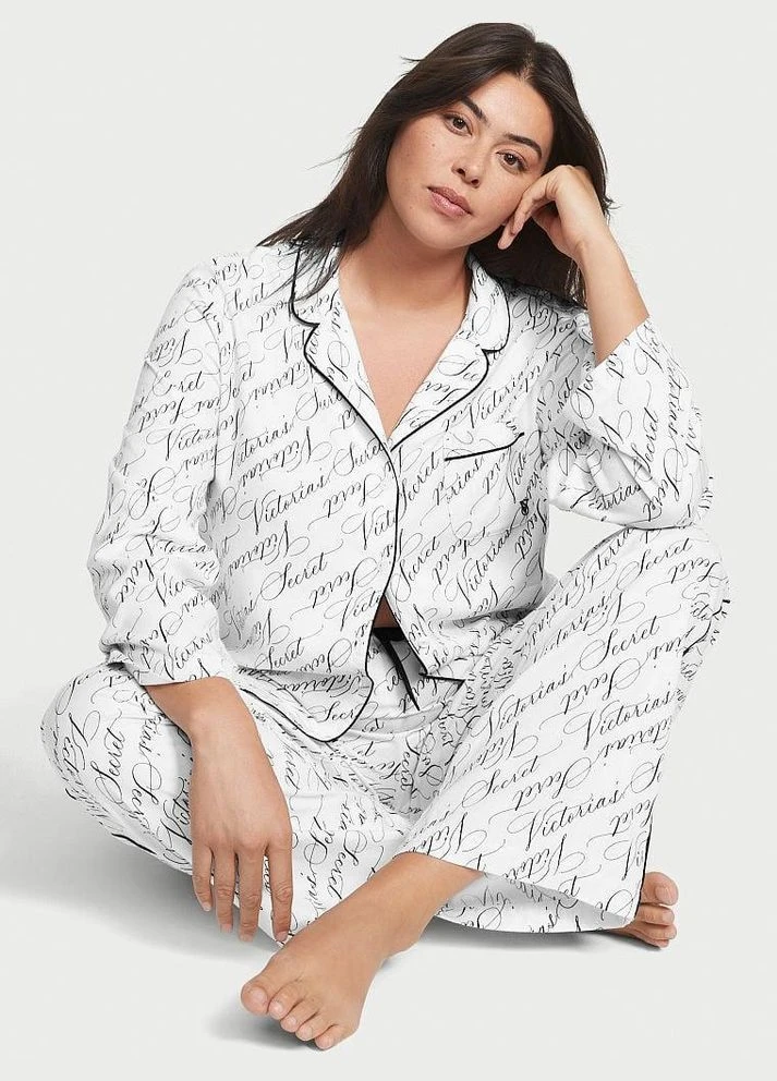 Піжама жіноча Victoria's Secret Flannel Long Pajama Set фланелева XS Білий з написами (15339827) - фото 1