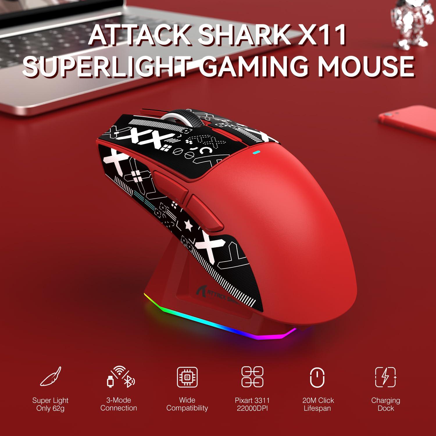 Миша ігрова бездротова attack shark X11 RGB 22K DPI PAW3311 6 кнопок для ПК/Mac Red - фото 4 Миша ігрова бездротова attack shark X11 RGB 22K DPI PAW3311 6 кнопок для ПК/Mac Red - фото 4