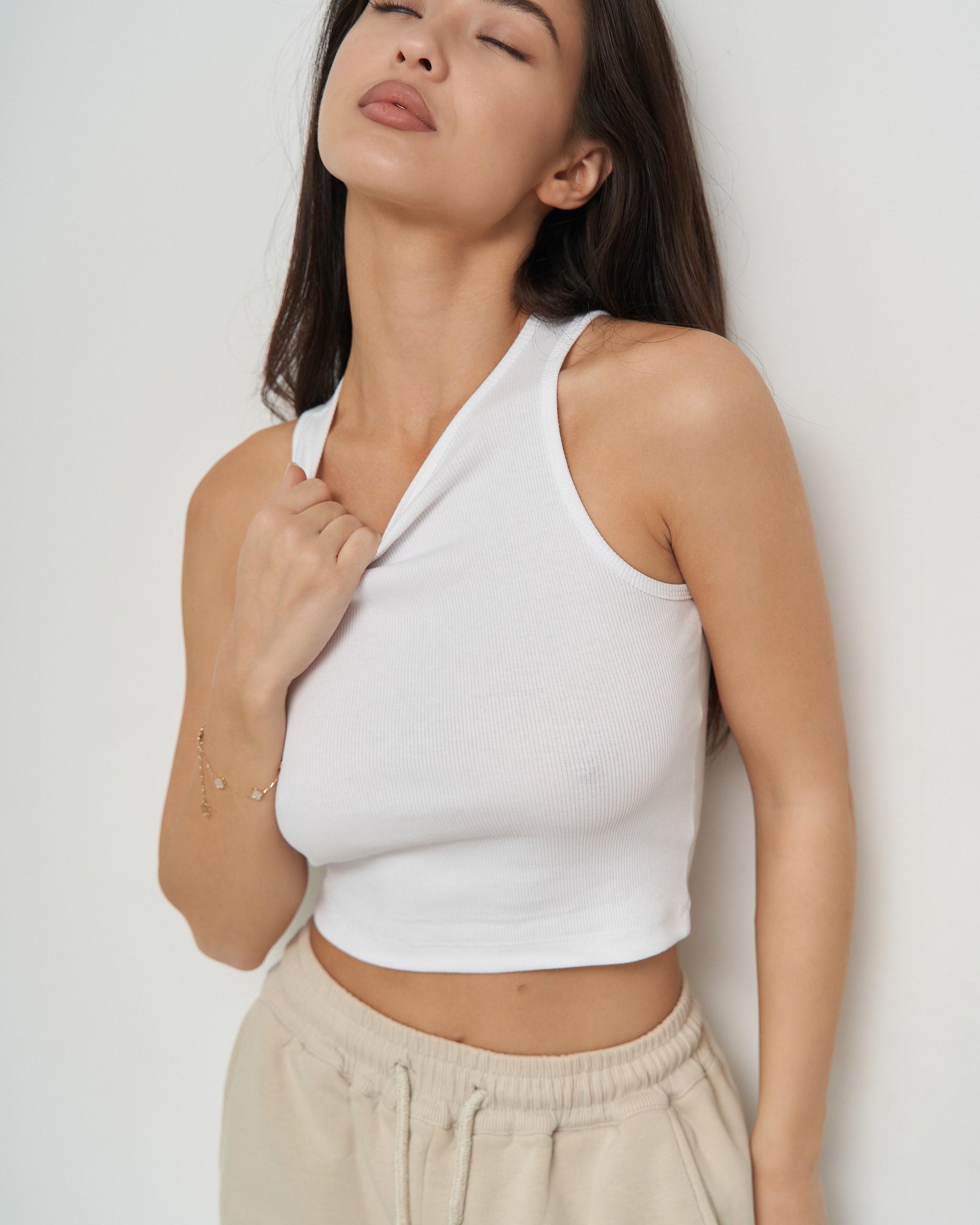 Майка/укроп-топ женская короткая в рубчик L Белый (26814) - фото 3 Майка/укроп-топ женская короткая в рубчик L Белый (26814) - фото 3