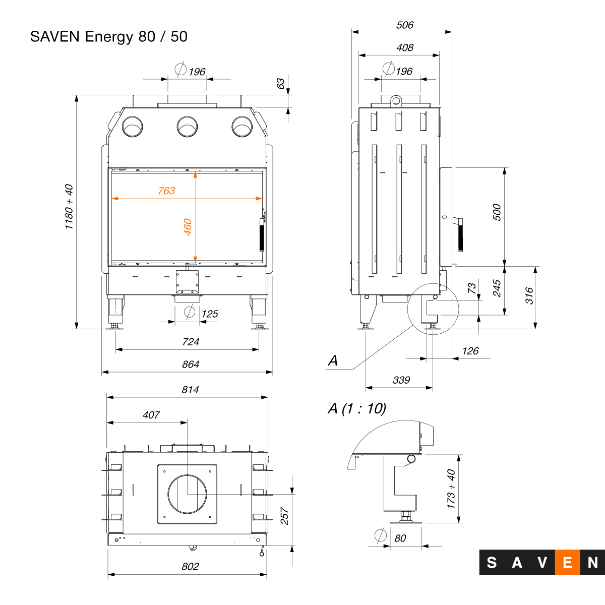 Каминная топка SAVEN Energy ECO 17,0 kW 80х50 (9160606) - фото 3