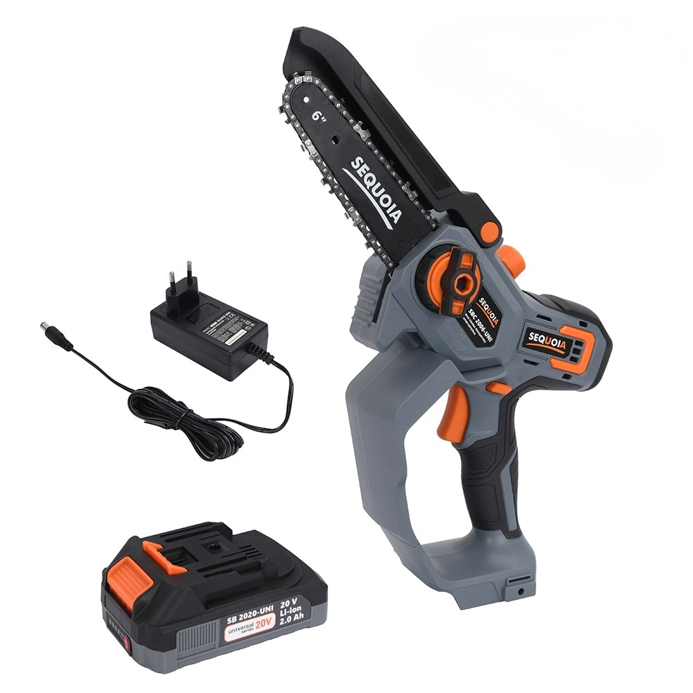 Пила аккумуляторная цепная садовая шина 15 см 1/4" SEQUOIA SBC2006-UNI для обрезки веток с аккумулятором 20V/2Ah Серый (SBC2006-UNI)