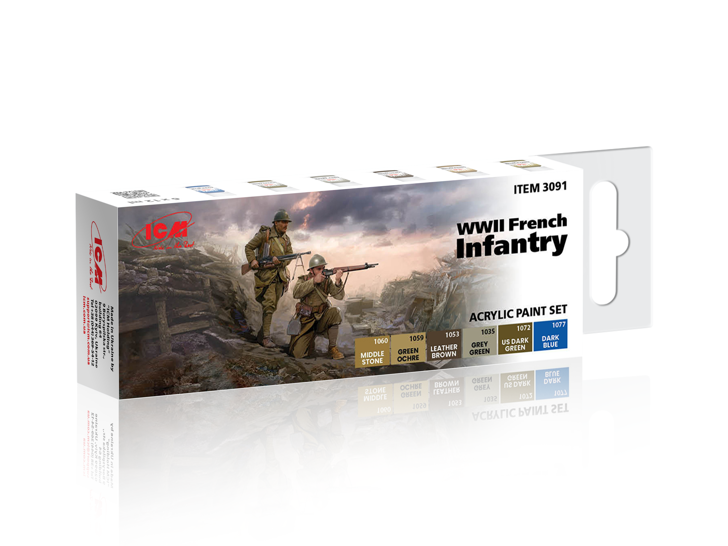 Набор акриловых красок ICM для французской пехоты 2СВ (3091)
