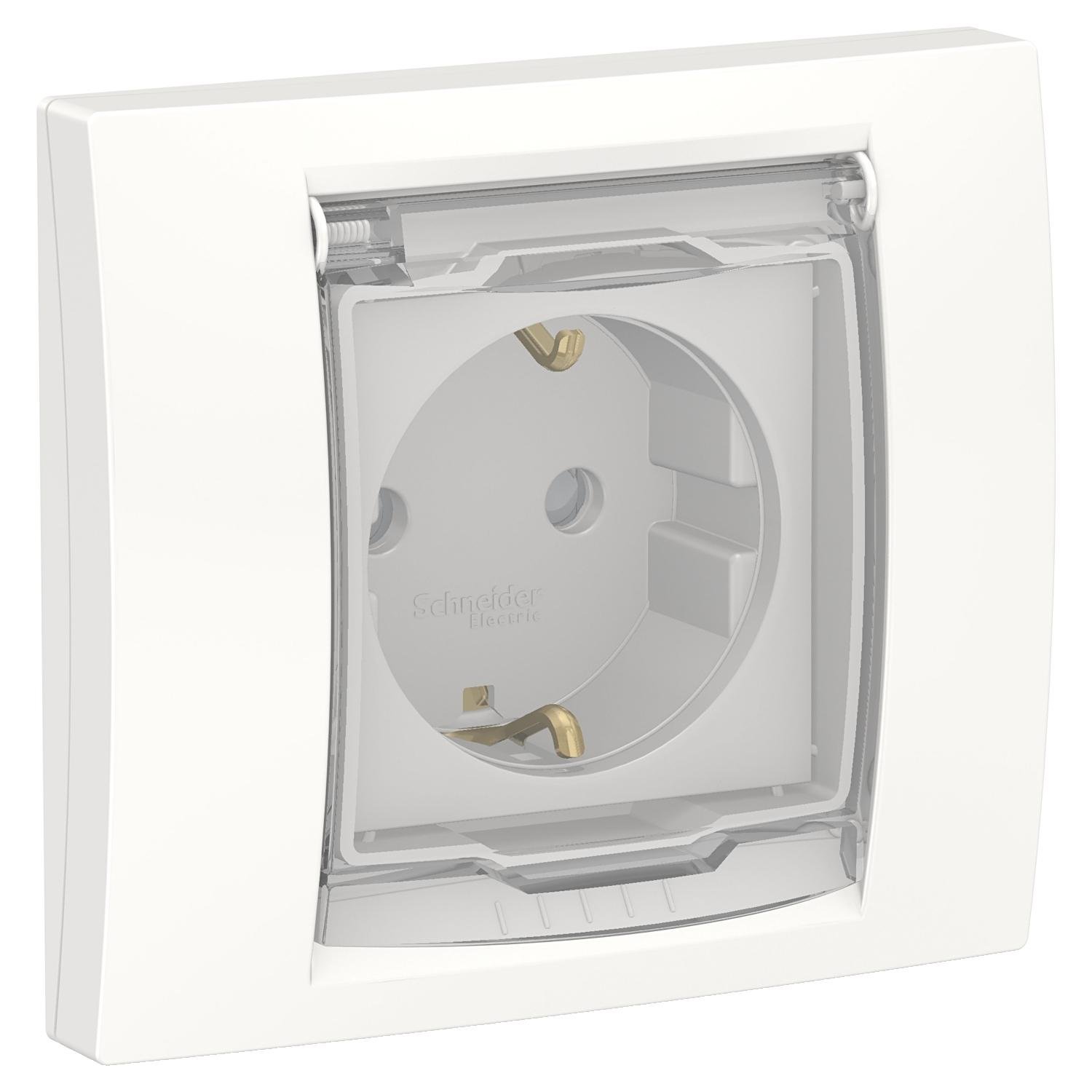 Розетка Schneider Electric PC Unica с з/к шторками прозрачной крышкой IP44 Белый (NU003718) Розетка Schneider Electric PC Unica с з/к шторками прозрачной крышкой IP44 Белый (NU003718)