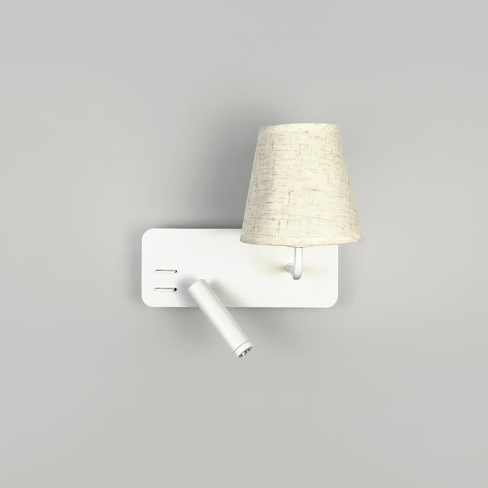 Бра LNF-17549/2 R WT праве з абажуром та спотом на 2 вимикачі Білий