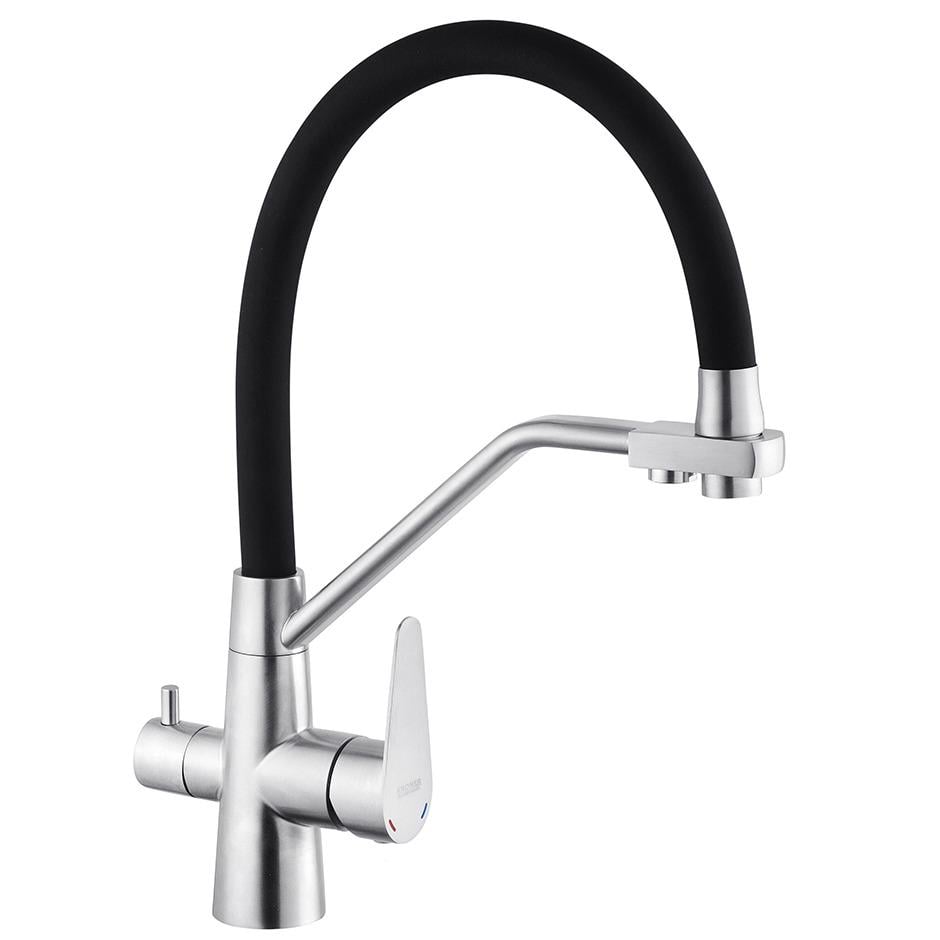 Смеситель для кухни KRONER KRP Edelstahl Klassisch-ESG03817BLK CV027936 на две воды Черный (159234)