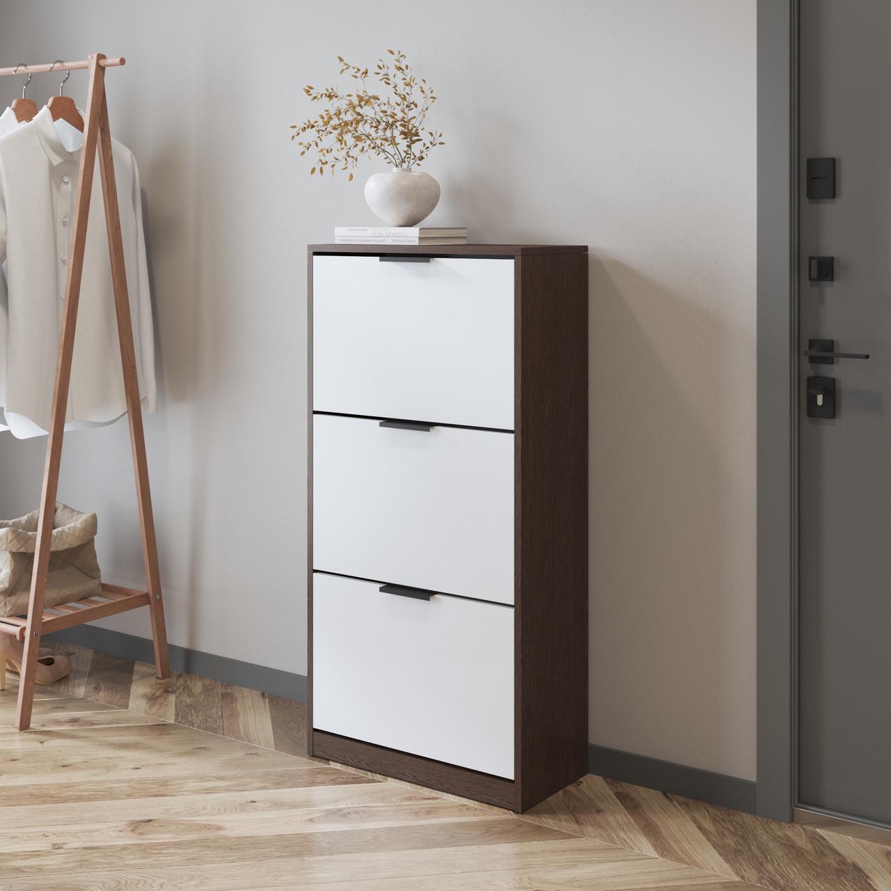 Тумба для обуви Вайс M-45 592х280х1190 мм Венге Темный/Белый (30713730) - фото 1 Тумба для обуви Вайс M-45 592х280х1190 мм Венге Темный/Белый (30713730) - фото 1