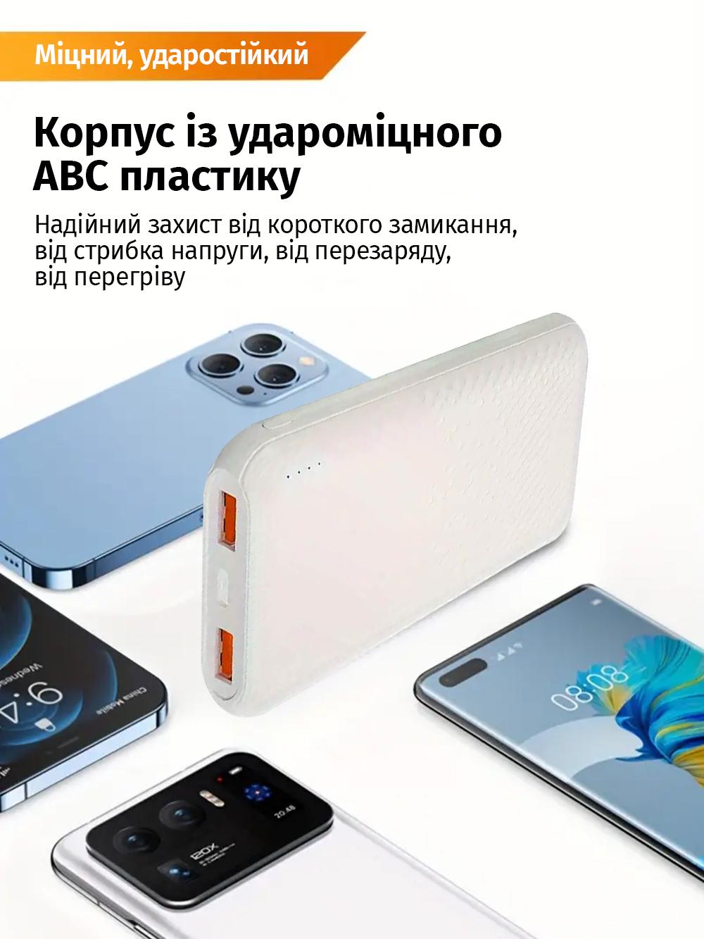 Повербанк Andowl 12000 mAh 3 выхода Q-CD157 Белый (e5f5f8db) - фото 5