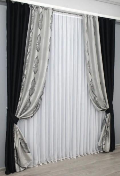 Штори блекаут 1,5х2,7 м 2 шт. Чорний/Сірий (014дк/908-573Бш) - фото 4