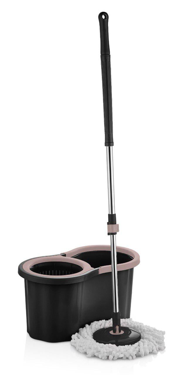 Набор для уборки Lavine 2в1 ведро круглое 16 л и швабра с автоматическим отжимом Черный (LN-1012-20)