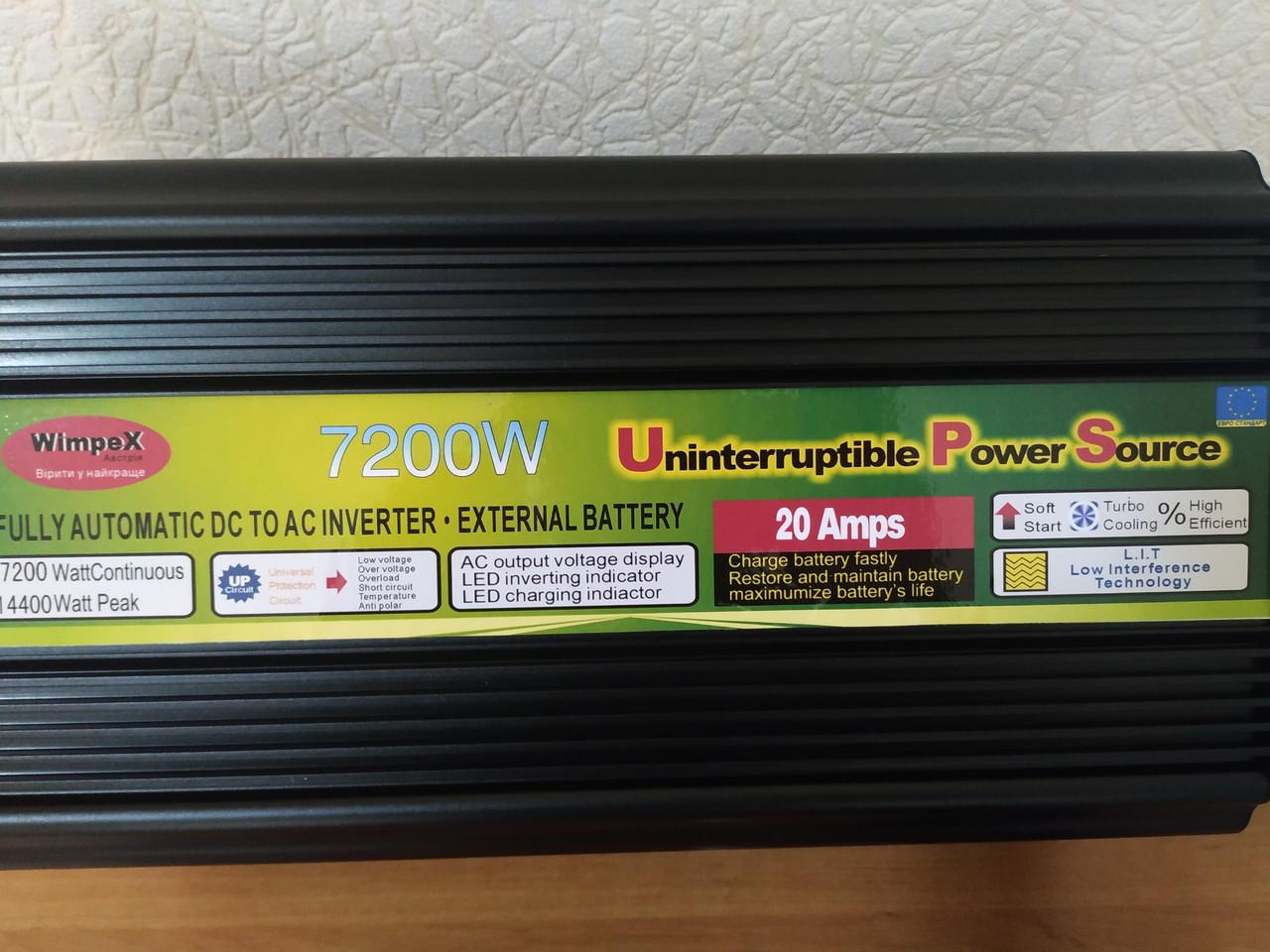 Автомобильный инвертор WimpeX WX-7200WА UPS с зарядкой и функцией бесперебойника 7200 Вт 12V-220V (18164850) - фото 3 Автомобильный инвертор WimpeX WX-7200WА UPS с зарядкой и функцией бесперебойника 7200 Вт 12V-220V (18164850) - фото 3