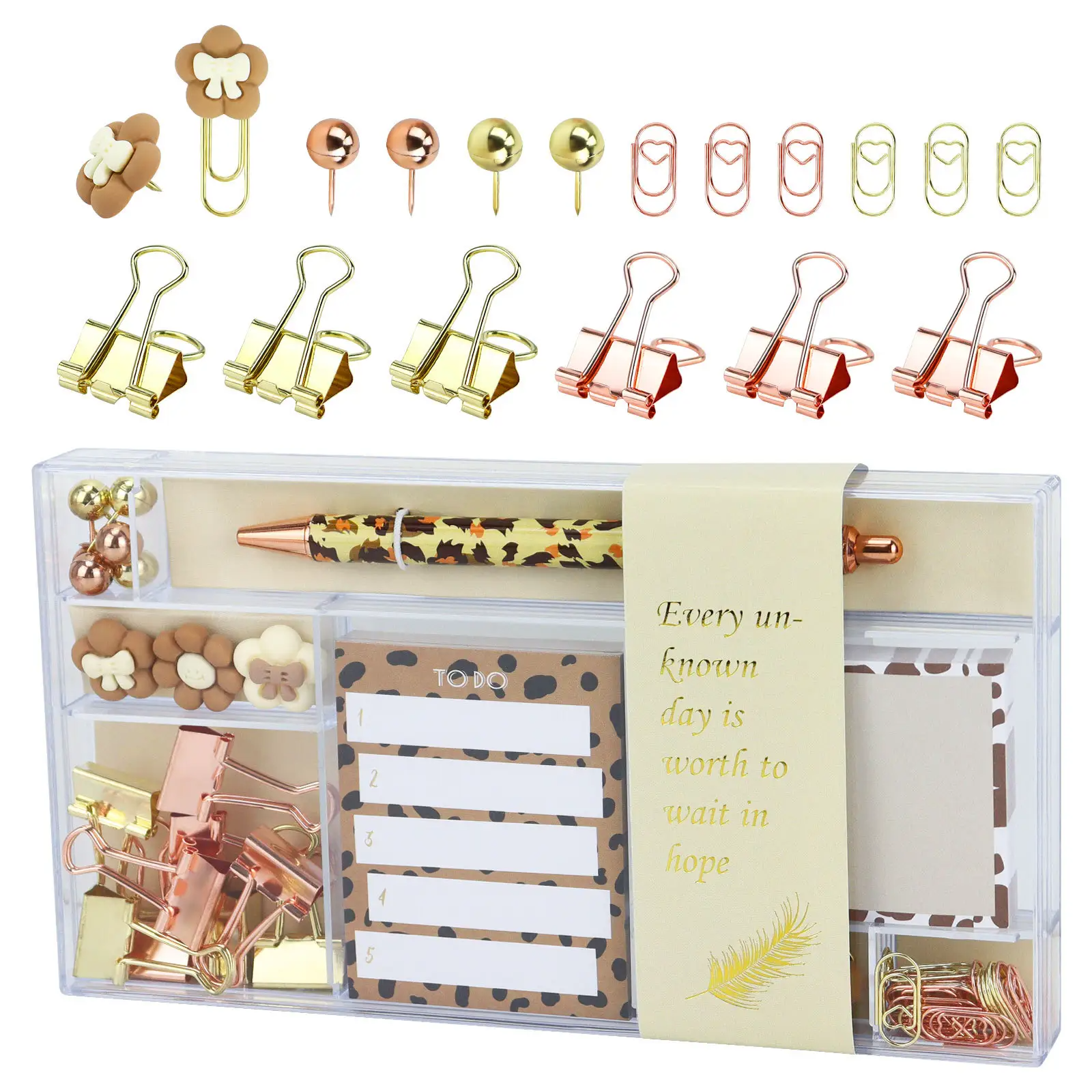 Подарочный набор канцелярии ручка и набор/стикеров/биндеров/скрепок Леопардовый (JH-OF06)