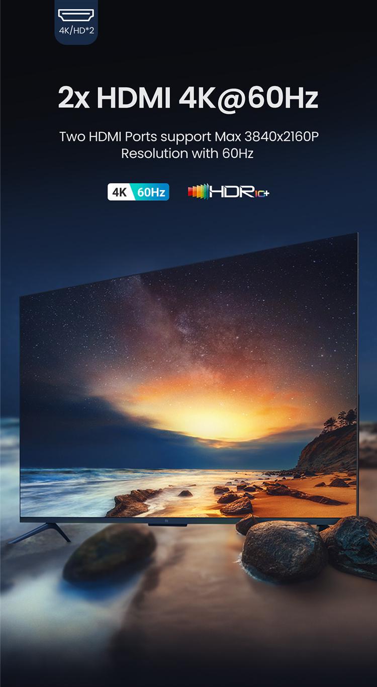 USB-хаб UGREEN Type-C-2x USB 3.0/5 Гбіт/с 2x HDMI 4K 60Hz/USB 2.0 480 Мбіт/с RJ45 1 Гбіт/с SD/TF карти Type-C PD 60W USB-C Сірий (90119) - фото 3 USB-хаб UGREEN Type-C-2x USB 3.0/5 Гбіт/с 2x HDMI 4K 60Hz/USB 2.0 480 Мбіт/с RJ45 1 Гбіт/с SD/TF карти Type-C PD 60W USB-C Сірий (90119) - фото 3