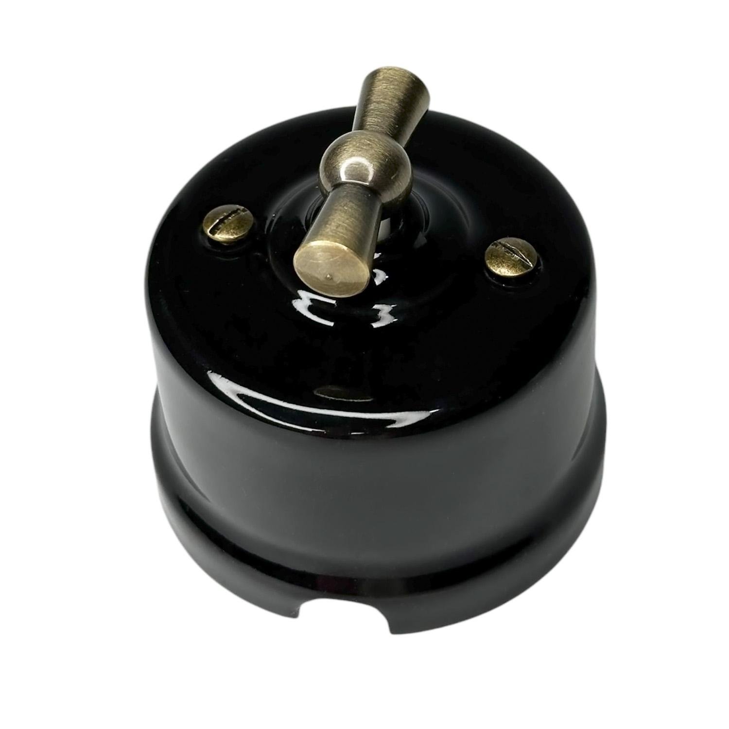 Выключатель ретро керамический Keruida одноклавишный c бронзовой ручкой без рамки Черный (52537)