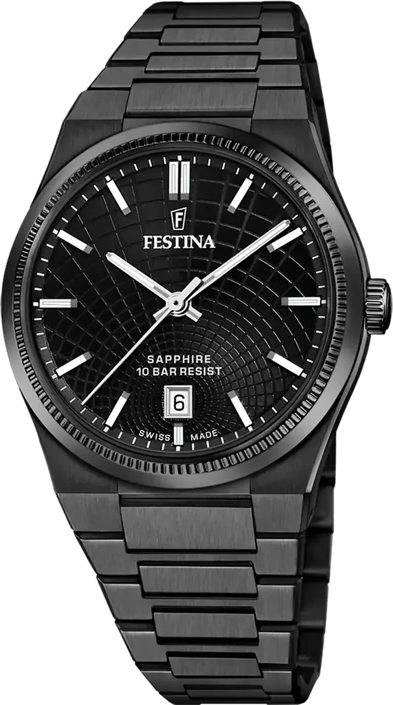 Наручные часы мужские Festina F20080/1 Rive Swiss Made со стальным корпусом/сапфировым стеклом WR 100 м и черным циферблатом