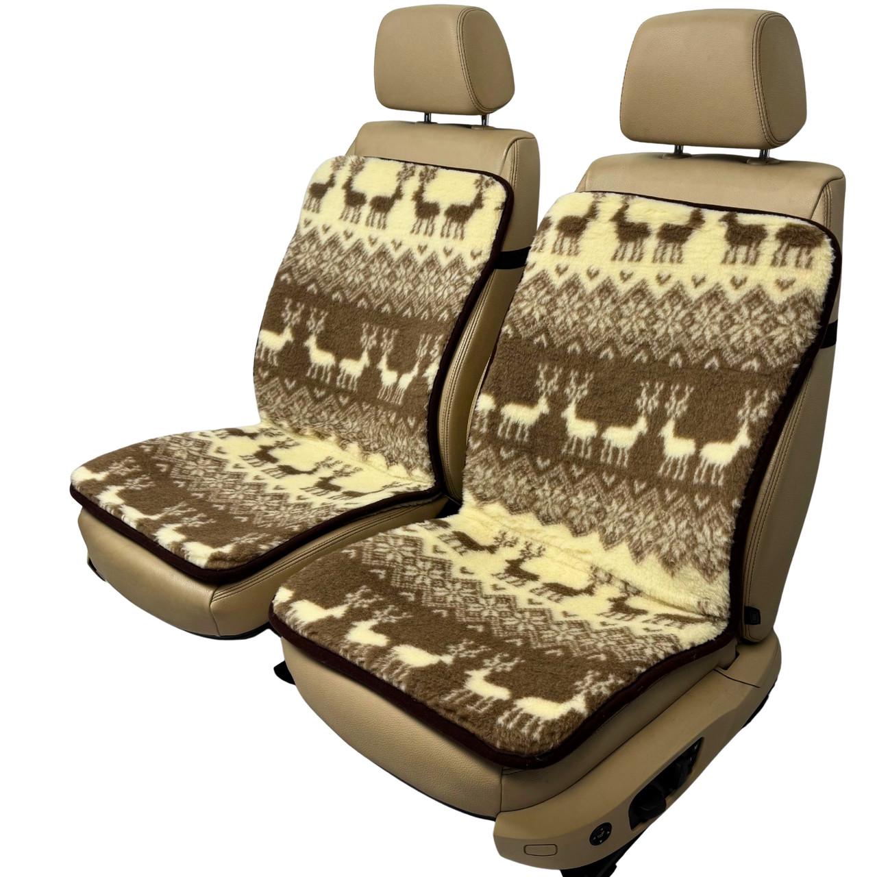 Чехлы-накидки меховые универсальные на передние сиденья авто из овчины Олени Черный (314-2-N)