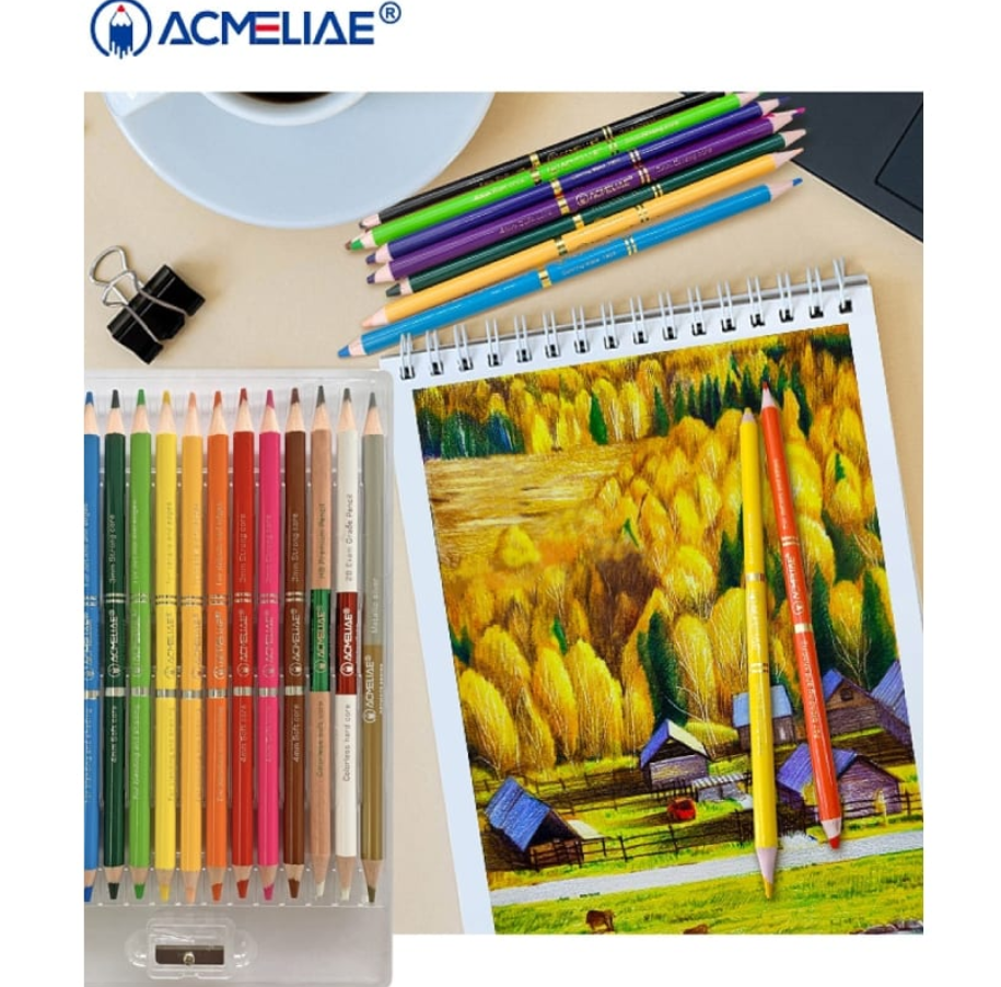 Олівці кольорові двосторонні Acmeliae 14 кольорів/поліруючий олівець/олівець-блендер з точилкою - фото 4 Олівці кольорові двосторонні Acmeliae 14 кольорів/поліруючий олівець/олівець-блендер з точилкою - фото 4