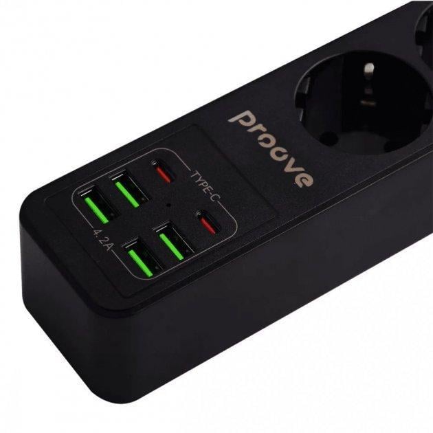 Мережевий фільтр Proove Power Socket P-03/3 розетки/4 USB/2 Type-C 2М Black - фото 4