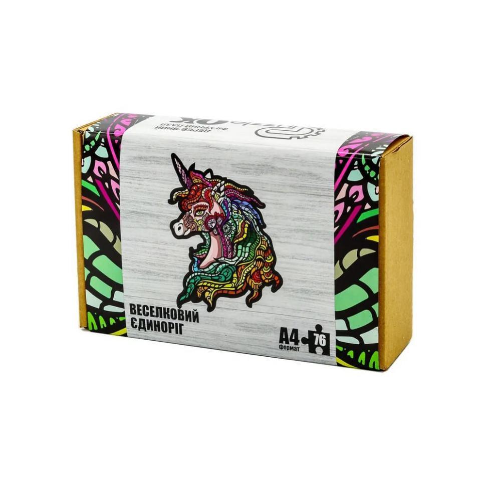 Пазл фігурний дерев'яний "Веселковий Єдиноріг" A4 76 деталей (PuzA4-00701) - фото 1 Пазл фігурний дерев'яний "Веселковий Єдиноріг" A4 76 деталей (PuzA4-00701) - фото 1