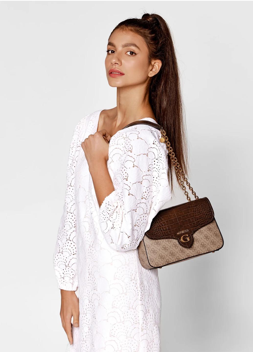 Сумка кросс боди женская из эко кожи Guess ROSSANA CONVERTIBLE XBODY FLAP HWSC8551210-LGW Светло-коричневый - фото 5 Сумка кросс боди женская из эко кожи Guess ROSSANA CONVERTIBLE XBODY FLAP HWSC8551210-LGW Светло-коричневый - фото 5