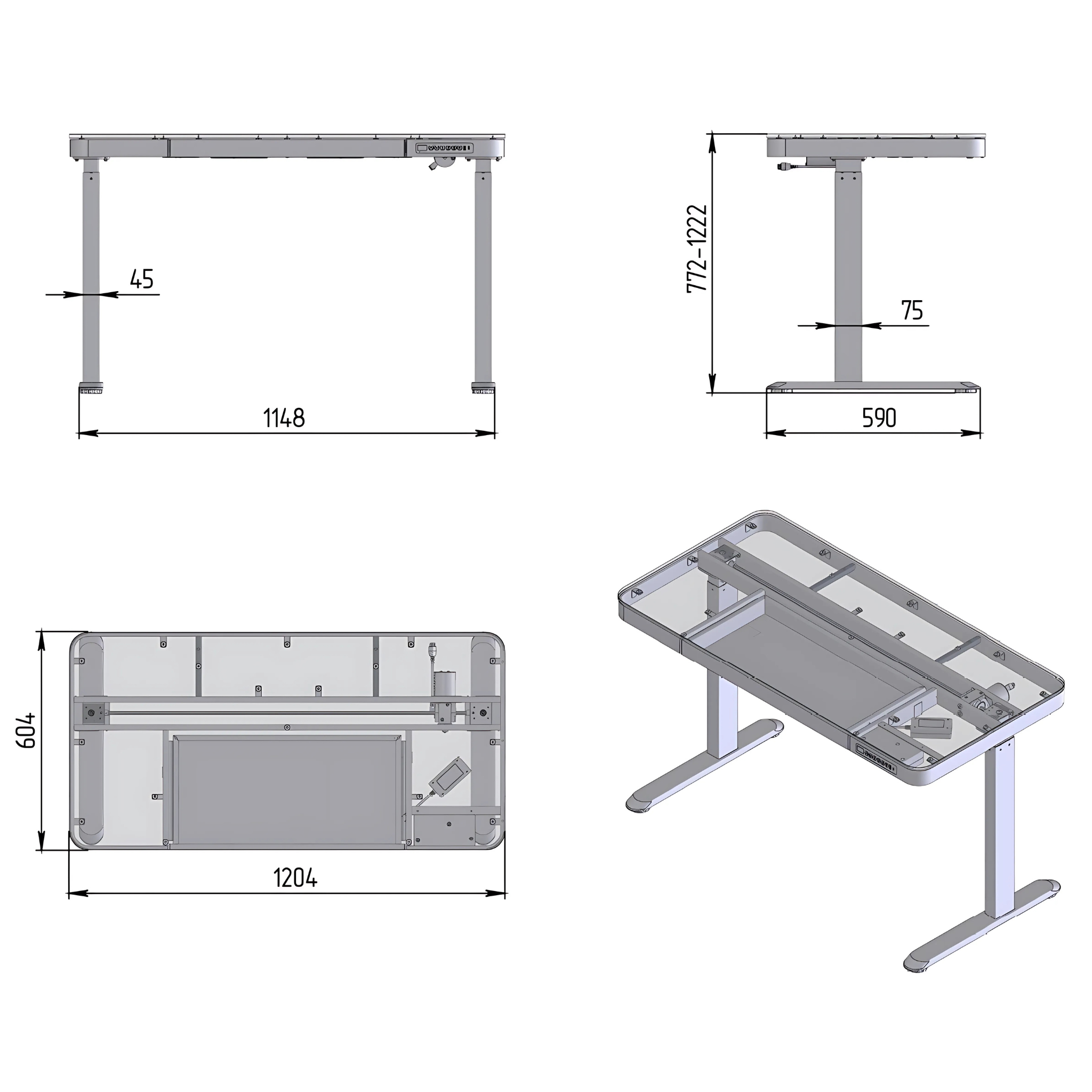 Стіл з регулюванням висоти TEHNOTABLE ALL IN ONE з ДСП стільницею та шухлядою Білий (001-09-02) - фото 6
