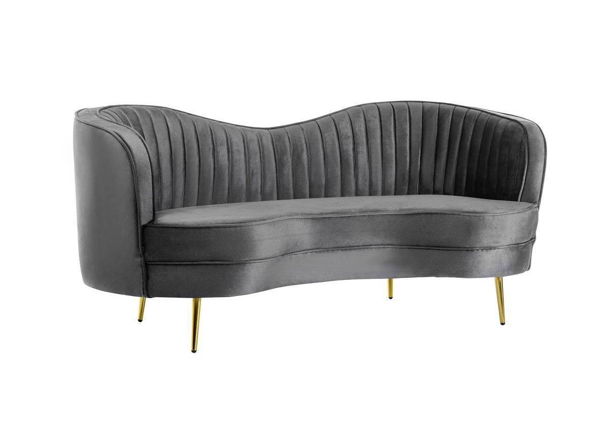 Диван-софа для кабинета, гостиной, офиса Vetro Mebel Моника 1850х870х840 дерево/латунь/ткань вельвет цвет золотой/серый