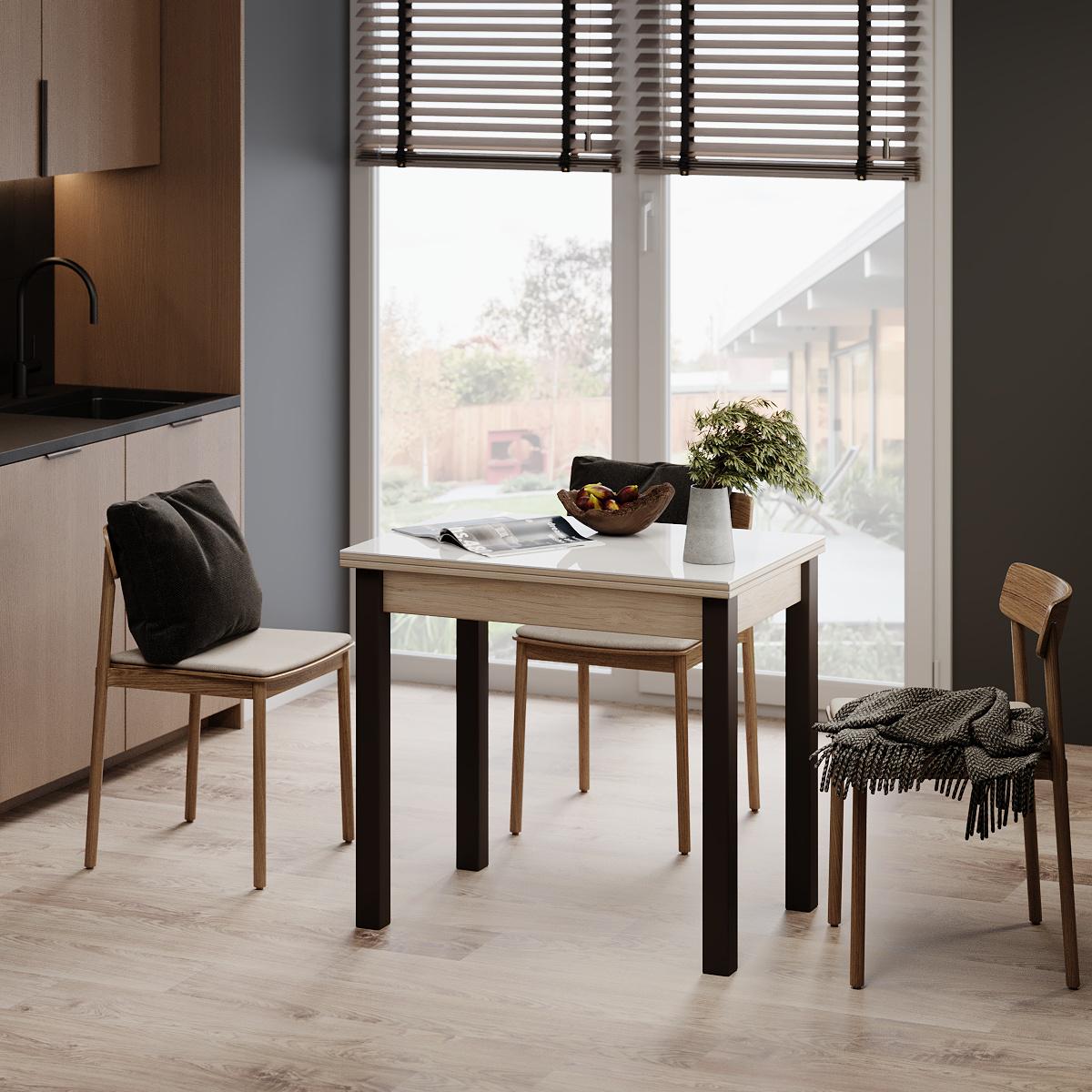 Стол-трансформер обеденный ART IN HEAD Dinner Glass ЛДСП раскладной 90/30х60/30 см Гикори рокфорд светлый/Венге/Белый (TB16060600201) - фото 2 Стол-трансформер обеденный ART IN HEAD Dinner Glass ЛДСП раскладной 90/30х60/30 см Гикори рокфорд светлый/Венге/Белый (TB16060600201) - фото 2