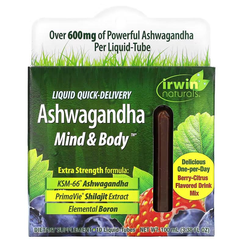 Гейнер Ашваганда Irwin Naturals Ashwagandha Mind &amp; Body/Berry-Citrus/10 Liquid-Tubes 100 мл