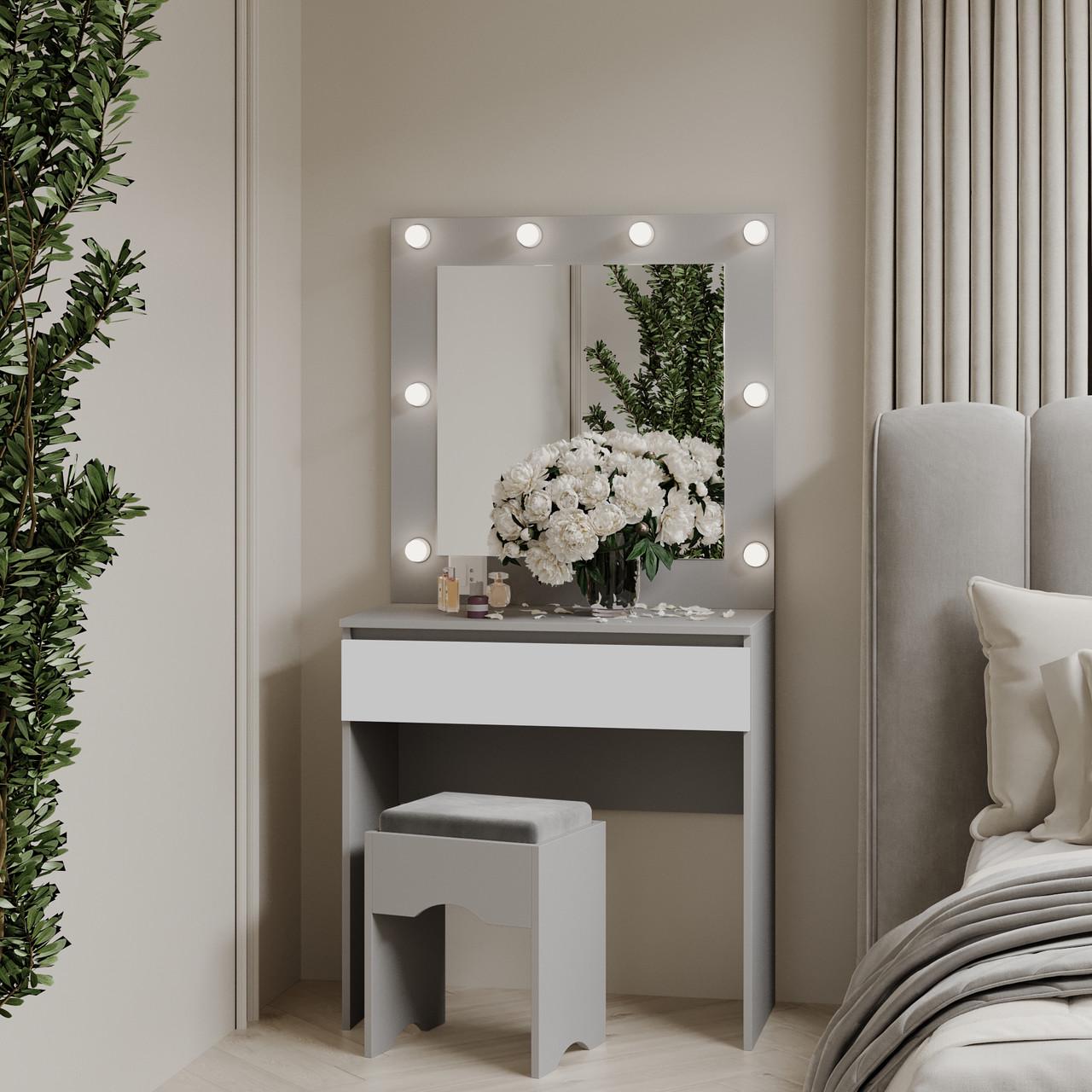 Туалетний столик New and Classic із квадратним дзеркалом 1600x800x400 мм Сірий/Білий (ТЗ-Лайт 1-4)