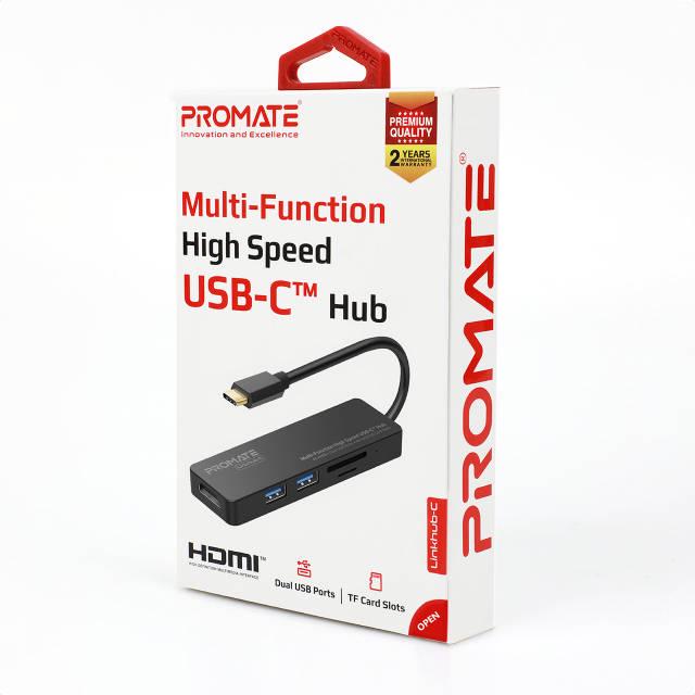 USB-C хаб 4-в-1 Promate LinkHub-C HDMI/2xUSB 3.0/SD/MicroSD Black - фото 7