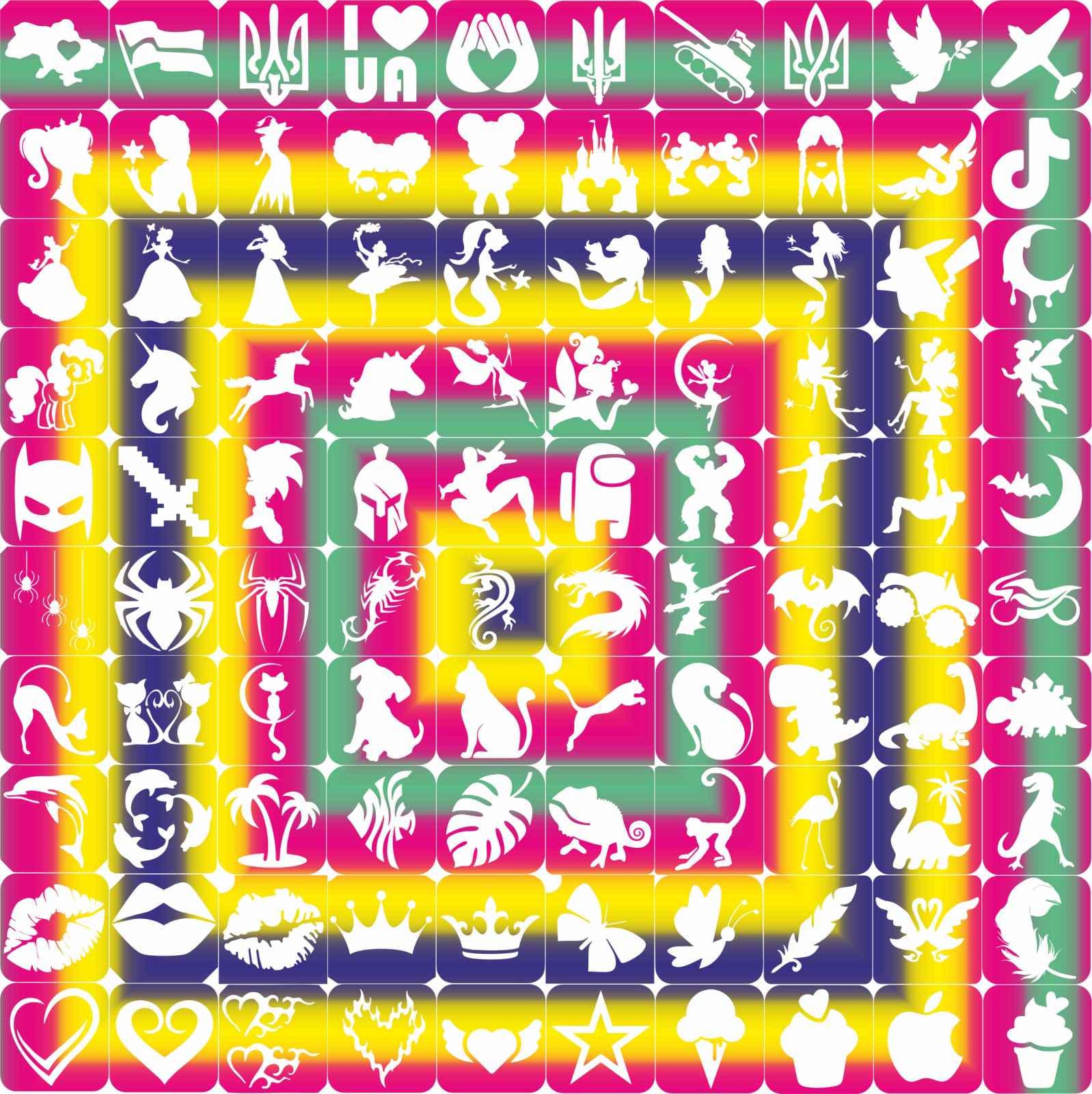 Набор трафаретов для глитер-папа детские MIX 5х5 см 100 шт.