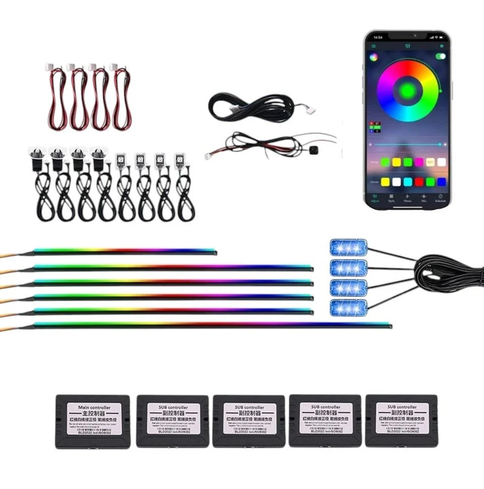 Підсвітка автомобільна в салон Ambient Rgb 18в1 багатобарвна стрічка в торпеду 12 В (4593) Підсвітка автомобільна в салон Ambient Rgb 18в1 багатобарвна стрічка в торпеду 12 В (4593)