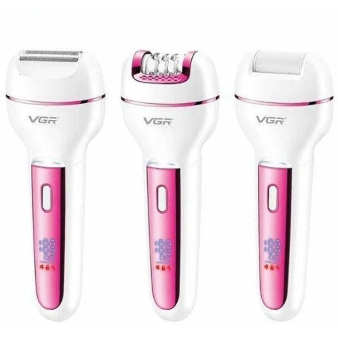 Эпиляторская женская беспроводная 3B1 для ног и зоны бикини с подсветкой и розовым дисплеем (VGR V-732)